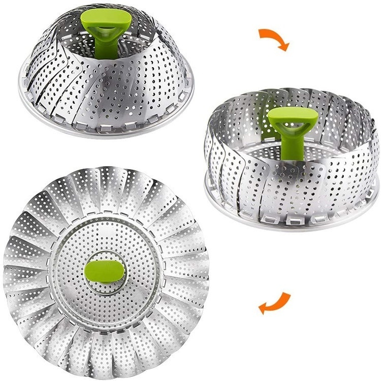 9-inch Stainless Steel Folding Lotus Steamer Tray With Plastic Handle Stainless Steel Telescopic Folding Drain Basket Steamer Tray