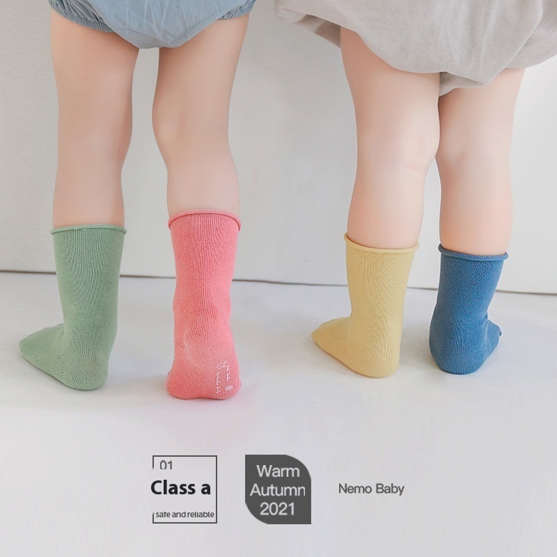 Baby Socks Autumn And Winter Loose Mouth Does Not Squeeze The Feet Children's Socks Breathable Korean Version Boneless Solid Colorborn Baby Mid-tube Socks