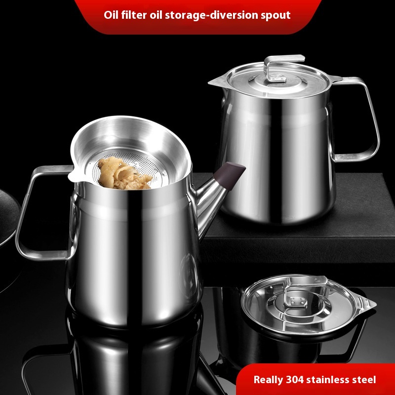 304 Stainless Steel Oil Pot Household Filter Oil Tank With Cover Oil Bottle Multifunctional OOil Storage Kitchen Vinegar Pot