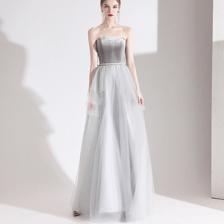 Elegant Graceful Gray Strapless Party Evening Dress