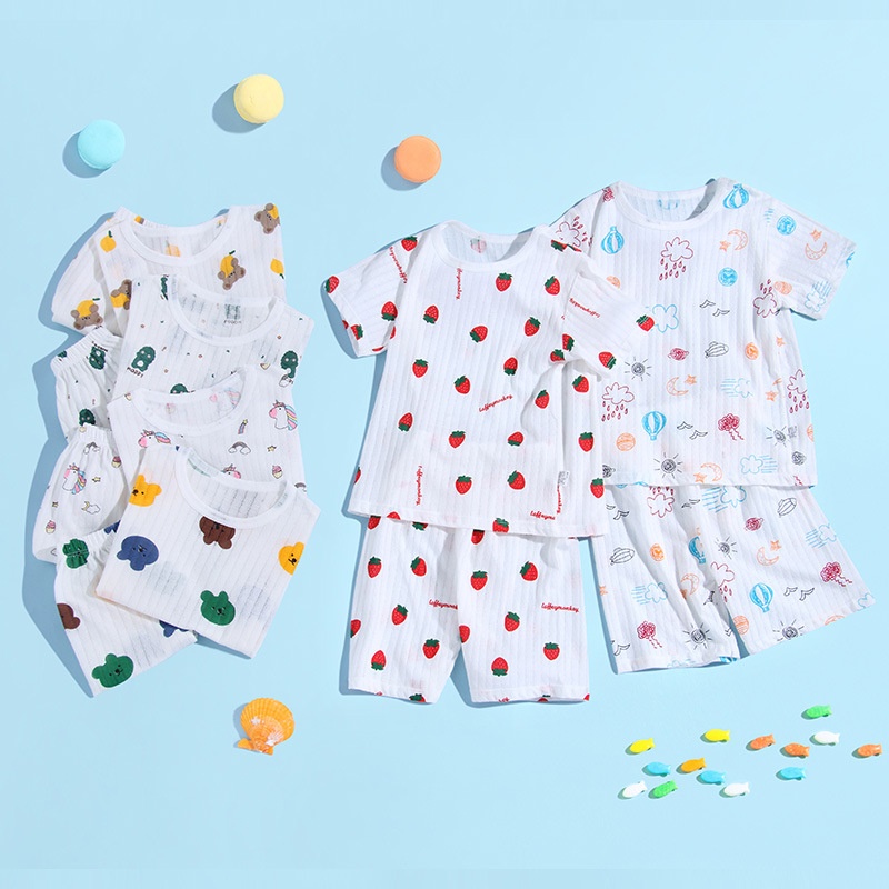Children's Short-sleeved T-shirt Suit Pure Cotton Baby Summer Children's Clothing Home Clothes Boys And Girls Short-sleeved Shorts Air-conditioning Pajamas