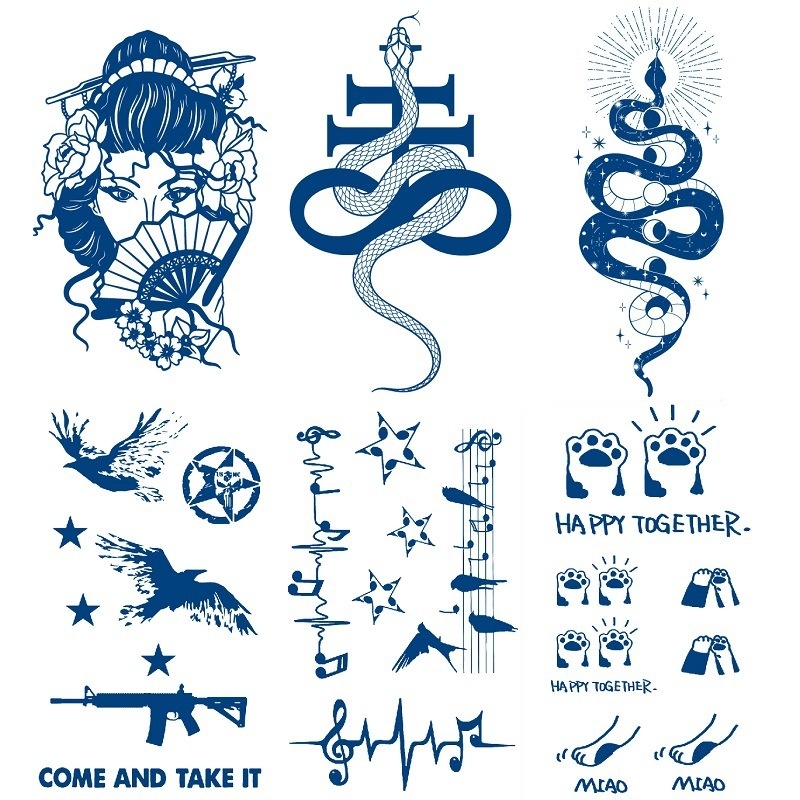 Herbal Juice Tattoo Sticker Non-reflective For 15 Days Geisha Snake Tattoo Blue Water Transfer Sticker
