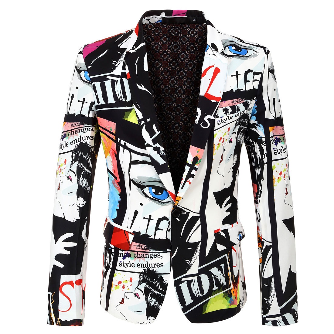 Autumn Style Fashion Printed Jacket Single Row One Buttony Casual Men's Suit