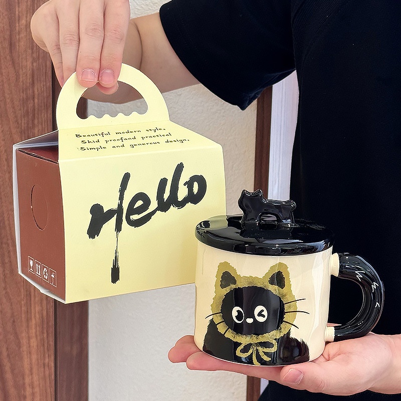 Cute Cat Cup Office Mug Covered Water Cup Ceramic Couple Gift Accompanying Gift Box Birthday Gift
