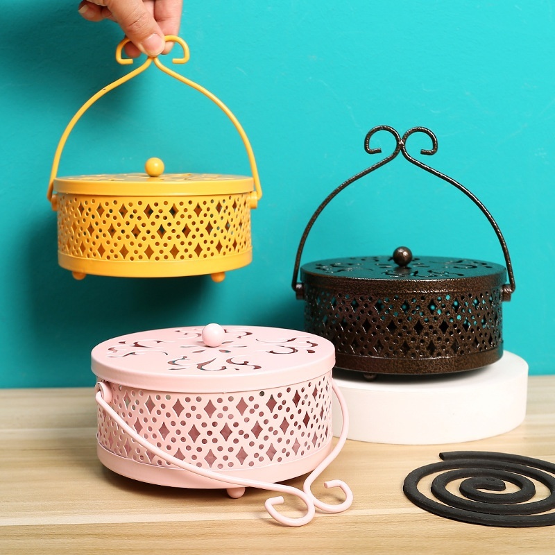 Iron Mosquito Coil Box Household Mosquito Coil Rack Fireproof And Scald-proof Sandalwood Mosquito Coil Tray Bracket With Cover Creative Large Aromatherapy Furnace
