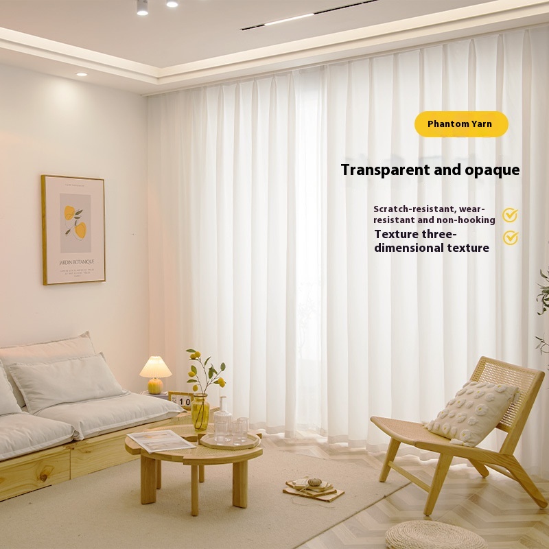 Modern Simple Phantom Yarn Translucent Anti-scratch Window Gauze Curtain Living Room Balcony Shaoxing Curtain Curtain Gauze Finished Product