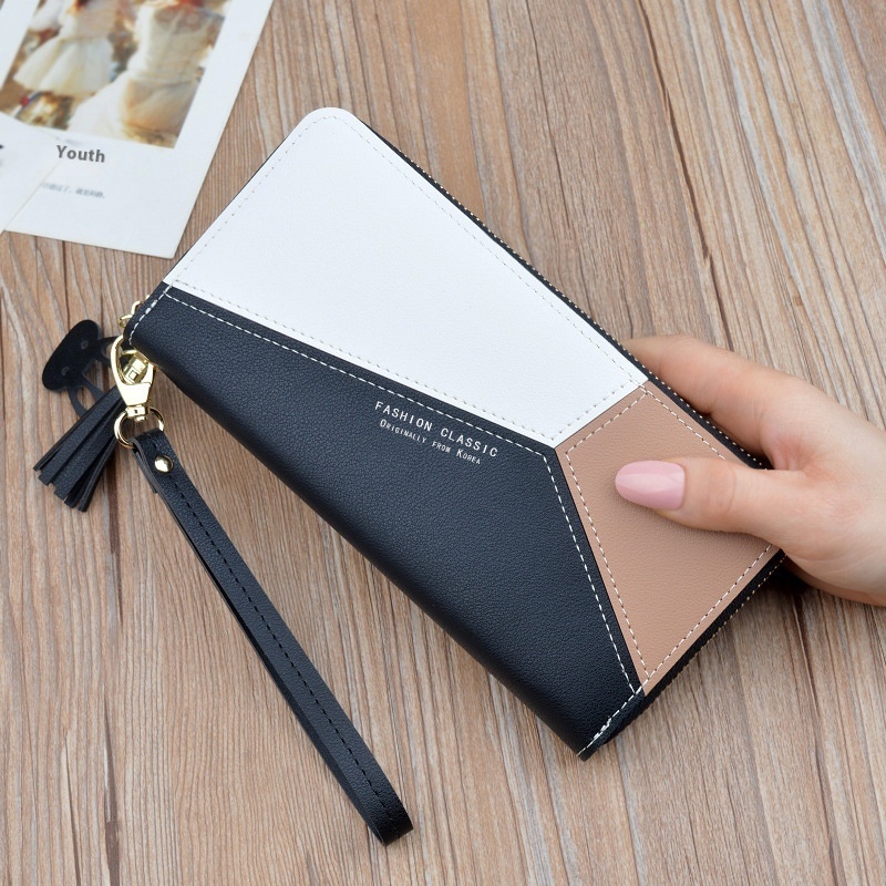 Women's Wallet Women's Long Clutch Bag Japanese And Korean Fashion Contrast Color Zipper Tassel Large Capacity Wallet Mobile Phone Bag
