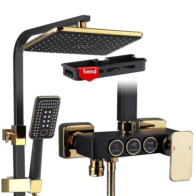 Home Hotel European Brass Faucet Bathroom Bathroom Button Shower Four-speed Black Gold Shower Set