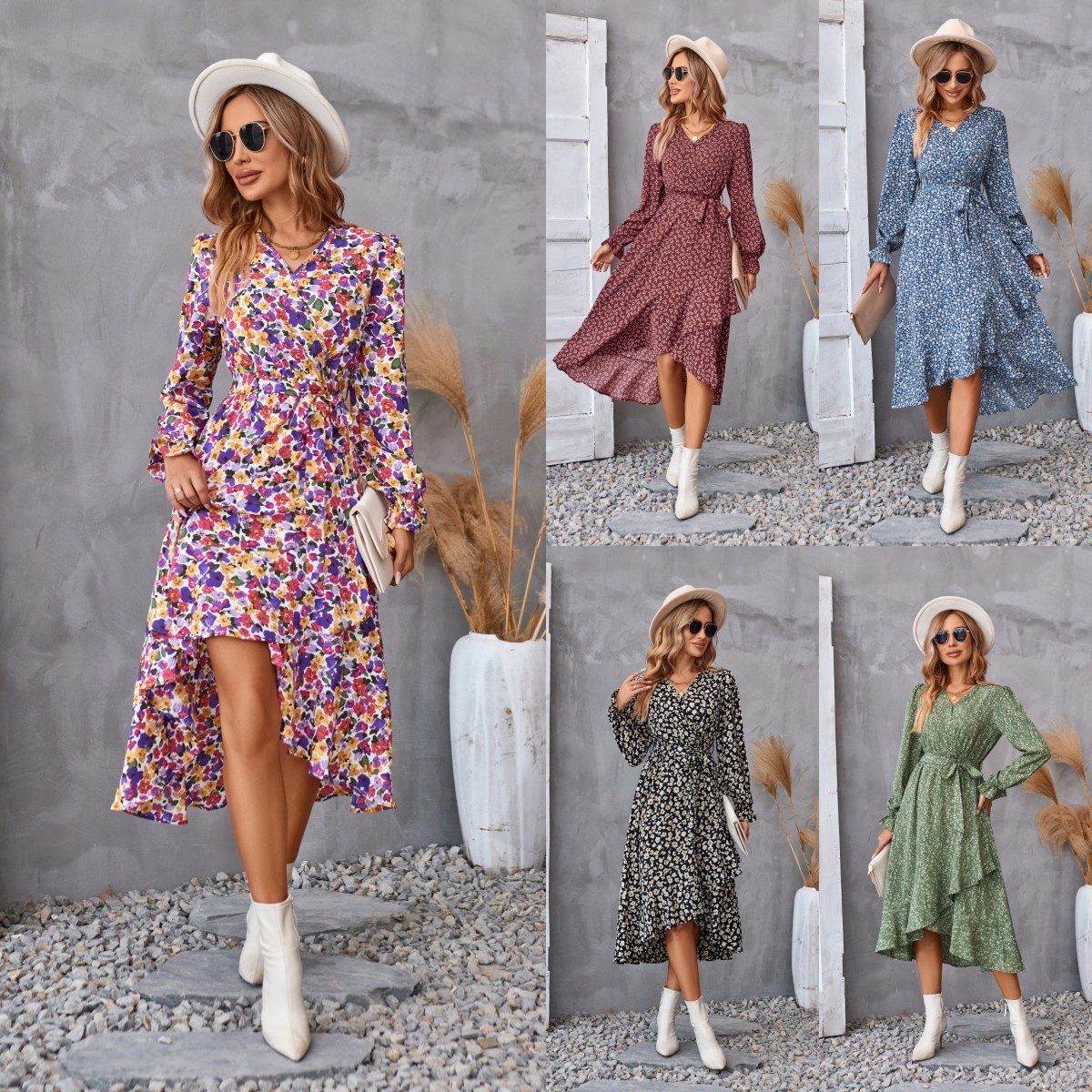Independent Station Foreign Trade Printed Autumn And Winter Long-sleeved Dress For Women Commuter Temperament European And American Women's Clothing - 1
