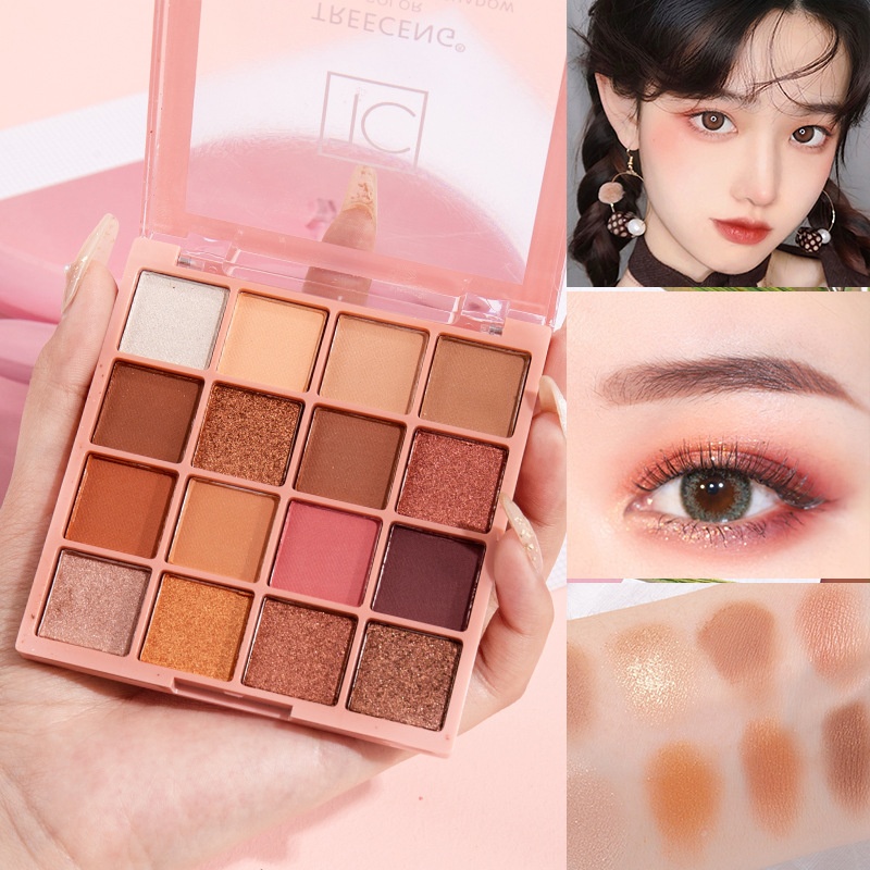 Quechen 16 Color Peach Blossom Plate Eye Shadow Bright Flash Light Matte Daily Makeup Earth Color Color Stage Mashed Potato