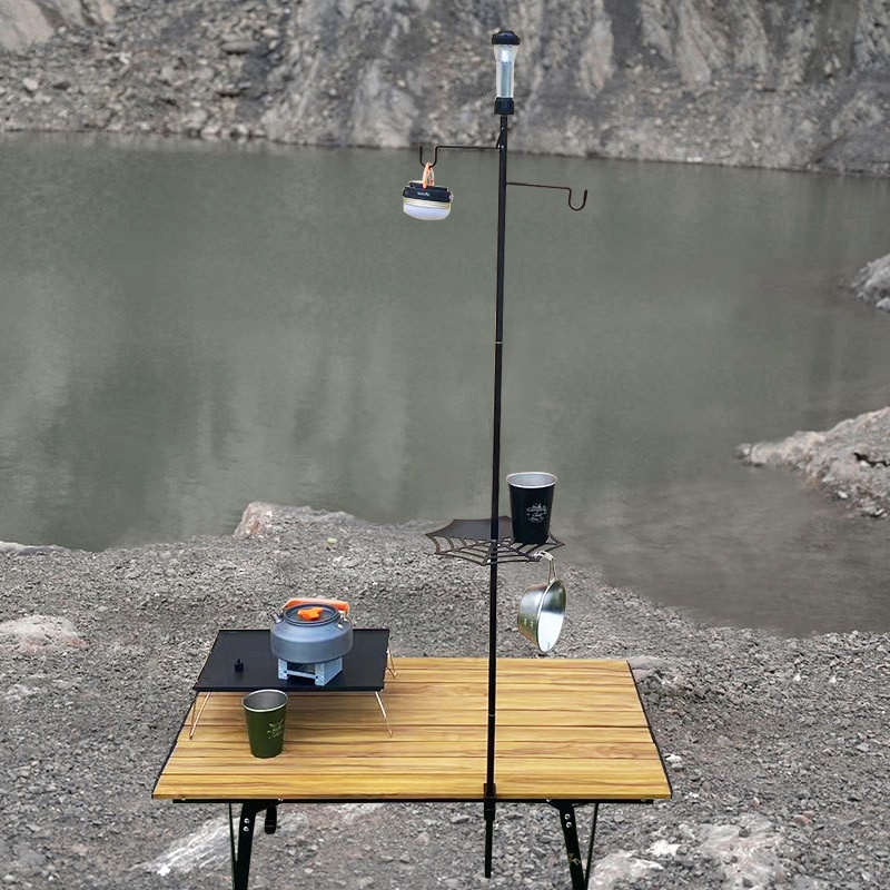 Outdoor Camping Light Stand Detachable Portable Camp Lighting Light Pole Bracket Black Version With Gimbal Mobile Phone Clip