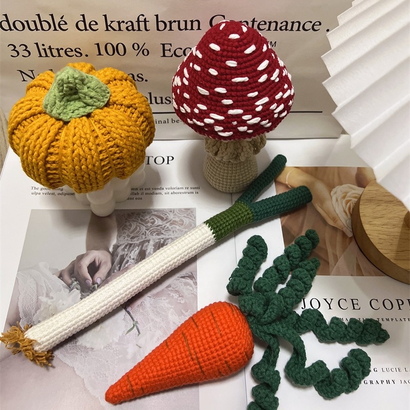 Diy Hand-woven Wool Knitted Vegetable Radish Mushroom Pumpkin Scallion Crocheted Pendant Crocheted Doll Finished Product