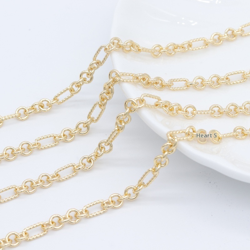 Han Shangna Handmade Striped Rectangular Chain O-shaped Chain Copper Plated14k Real Gold Color-preserving DIYNecklace Bracelet Material