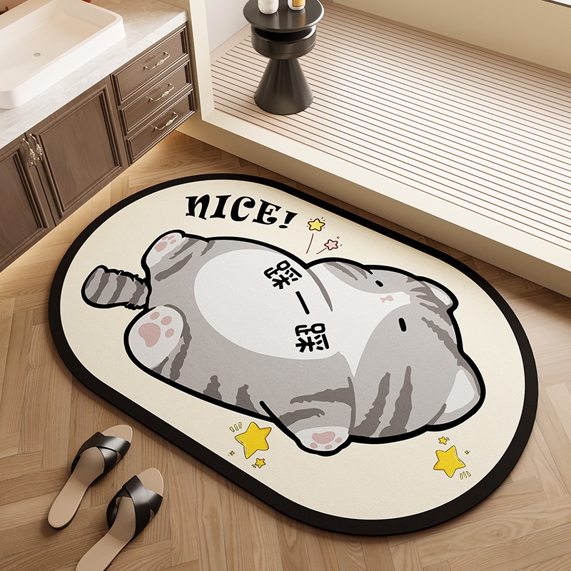 Cartoon Pet Diatom Mud Floor Mats Absorbent Non-slip Bathroom Door Floor Mats Dirt-resistant Washable Shower Door Mats In Stock