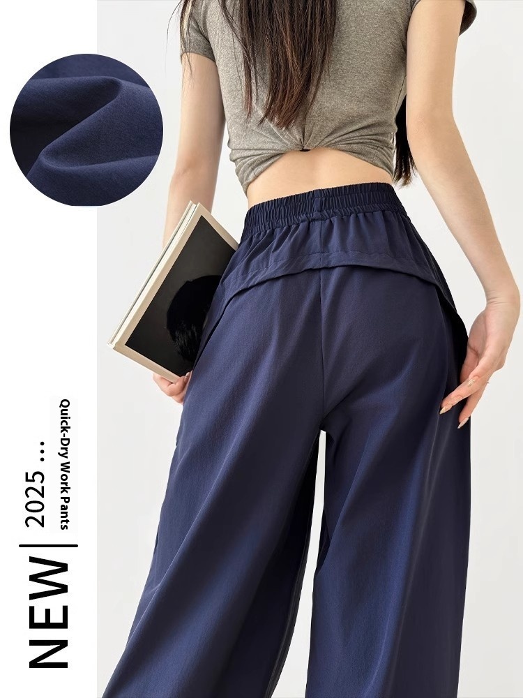 [Three-dimensional Waist] Quick-drying Overalls For Women, American Style, High-waist, Wide-leg, Loose Straight-leg, Casual Sports Pants