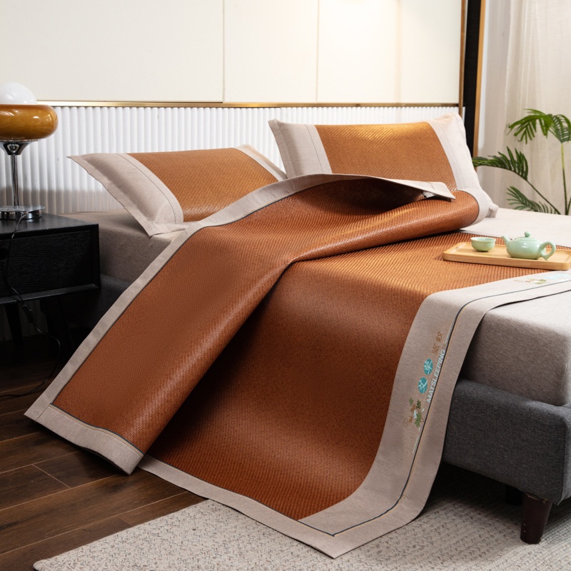 Summer Cool Mat Three-piece Set Foldable Wormwood Dormitory Rattan Mat Ice Silk Mat1.8 Meters2 Meters Home Mat