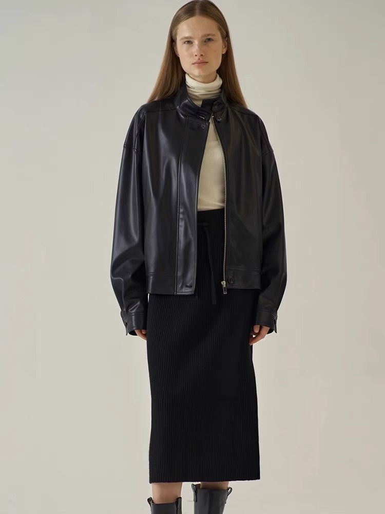 Faca*E Patte*N Leather Jacket Jacket For Women Spring & Fall Korean Style Boyfriend Style Zipper Top For Women