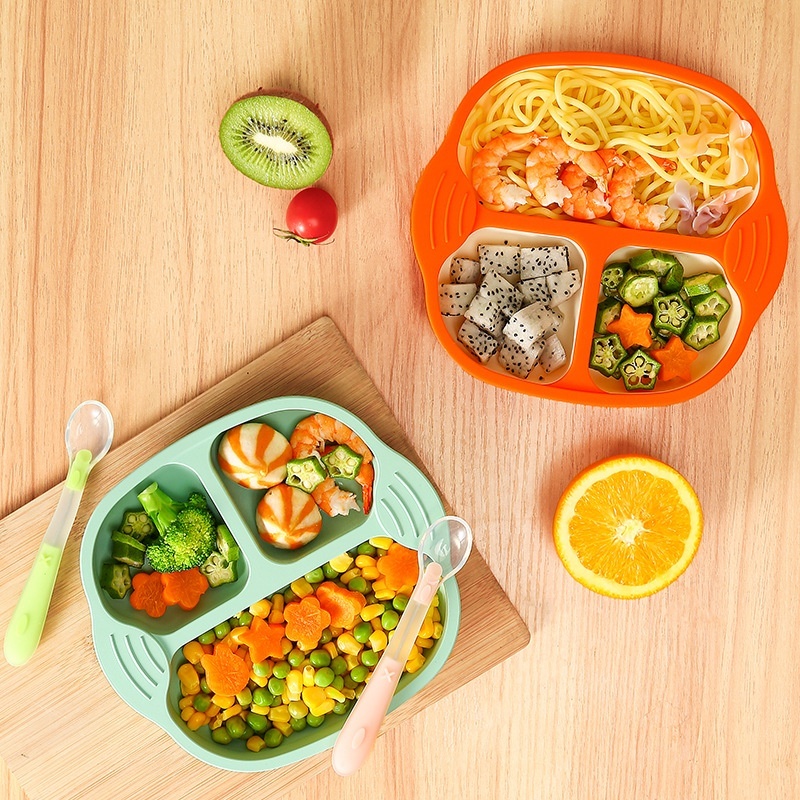 Korean Baby Meal Plate Children's Silicone Food Bowl Cartoon Compartment Plate Anti-fall Suction Cup Baby Tableware