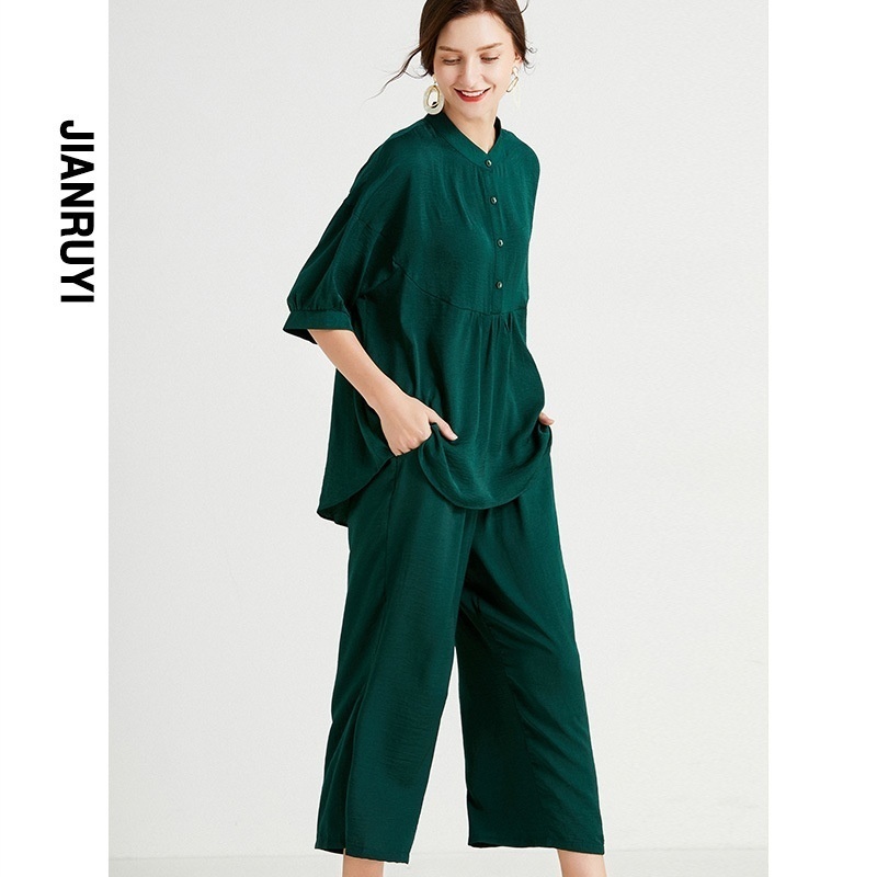 European And American Summer Products Large Size Tops And Pants Temperament Suits Fat Mm Stylish Slim Women's Clothing Two-piece Suit