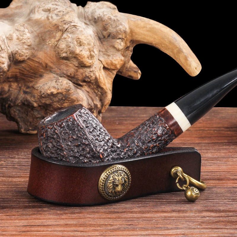Vintage Genuine Leather Pipe Stand,Top Layer Cowhide Handmade High-end Exquisite Unit Pipe Dedicated Display Stand Smoking Accessories