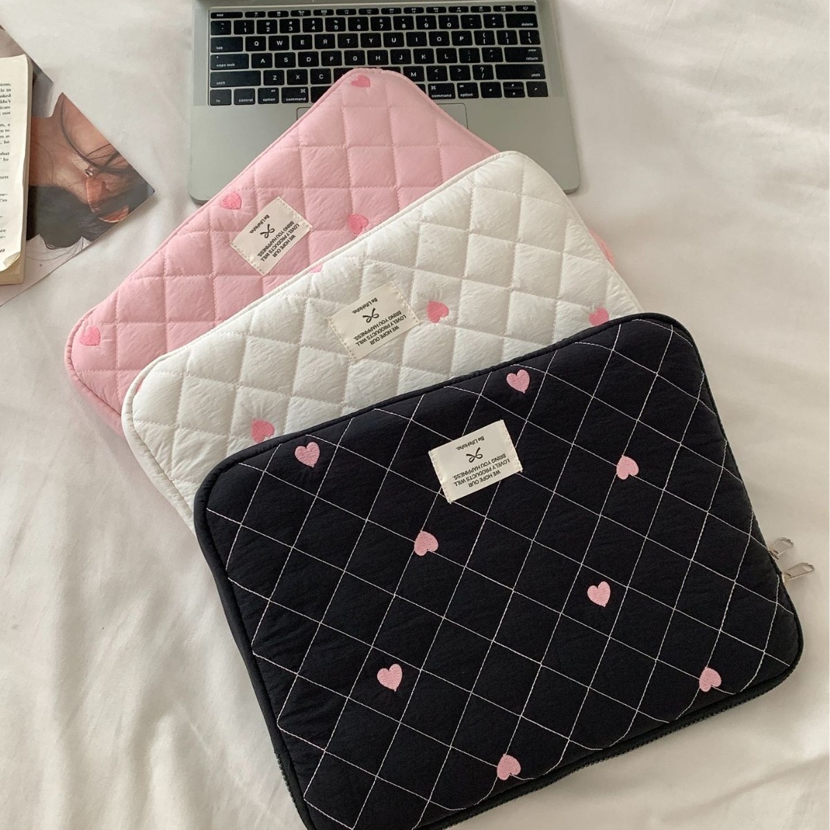 South Korea Tablet Computer Bag Storage Cute Diamond Embroidery Love 11/13/15 Inch Notebook Storage Bag