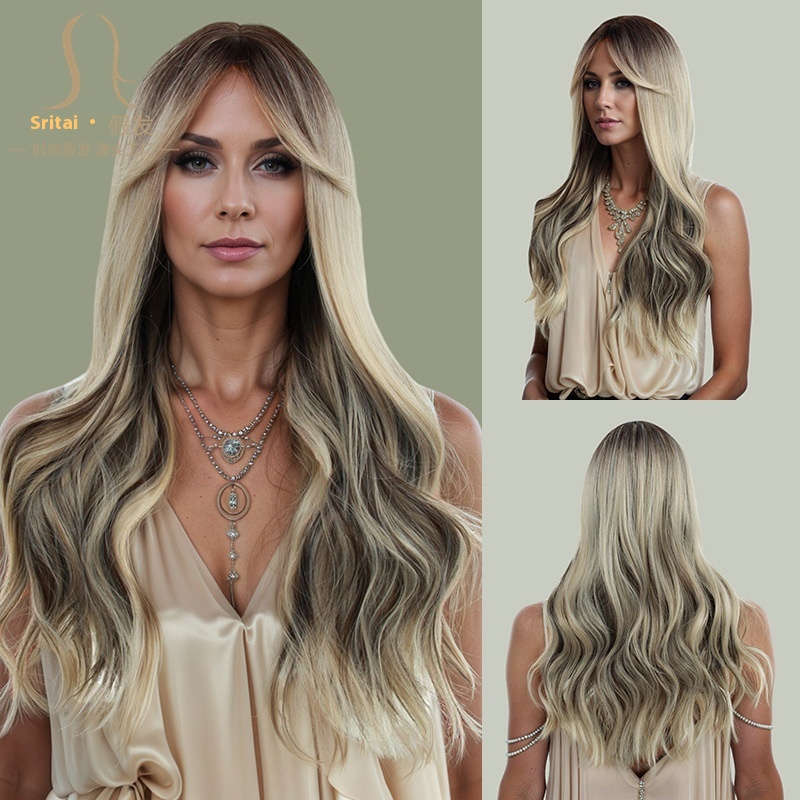 Europe And The United States Explosion Wig Full Hair Wave Roll Heat-resistant Fiber High Temperature Silk Wig Women