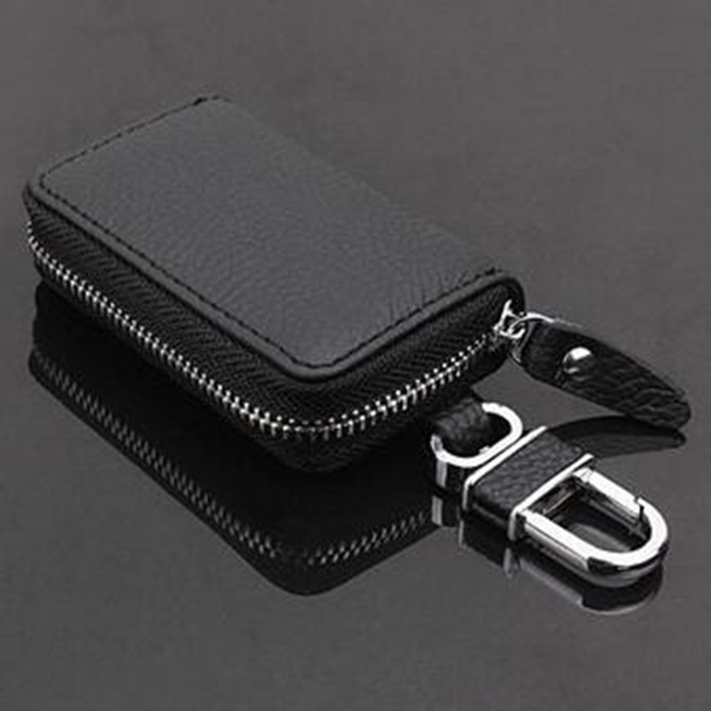 Car Leather Key Bag Car Lychee Pattern Zipper Bag Universal Personalized Remote Control Protective Cover Men And Women