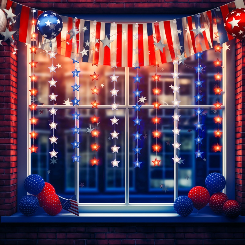 American Independence Day Light String Led Tri-color Star Curtain Light Flash Remote Control Light