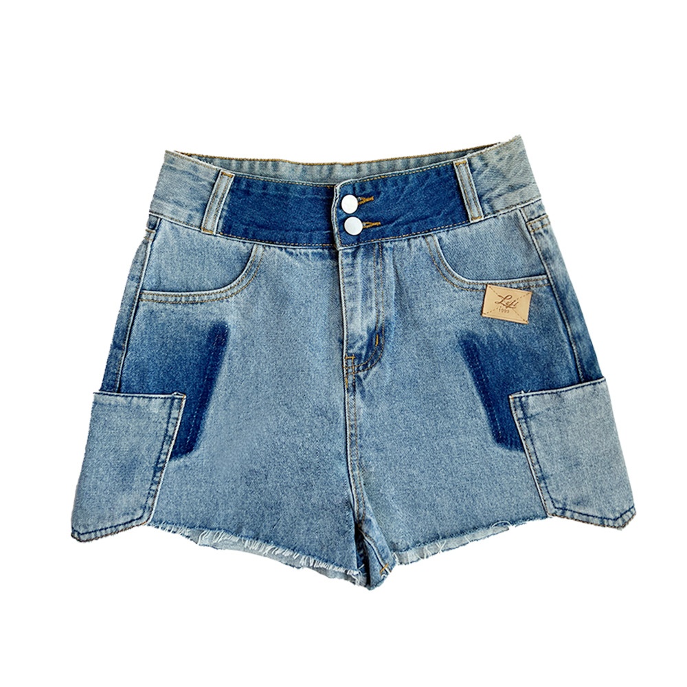 European And American Foreign Trade Women's Summer Hot Mid-Waist Denim Shorts Sexy Slim Colorblock Denim Shorts