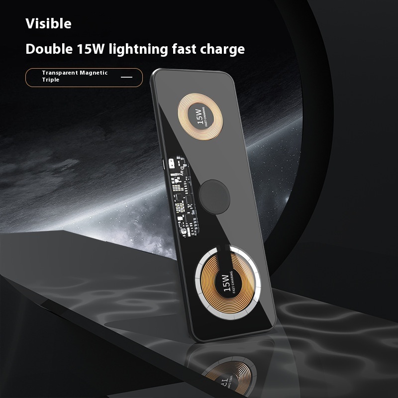 Transparent Magnetic Three-in-one Wireless Charger Suitable For Apple13 Watch Earphones15 WWireless Fast Charging