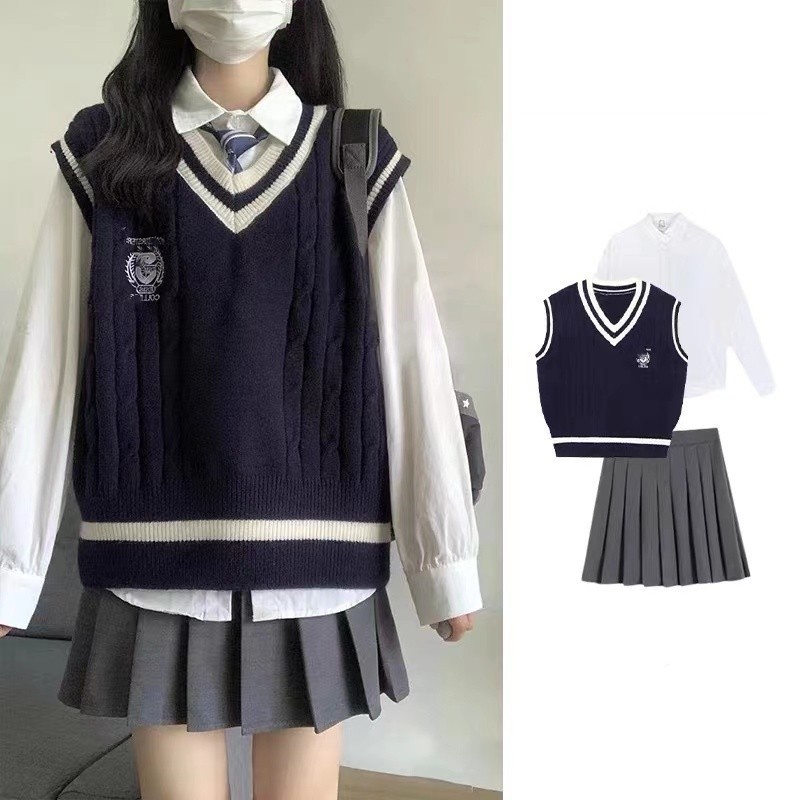 Autumn And Winter Stacked Outer Wear Early Autumn V-neck Knitted Vest College Style Sweater Vest For Women