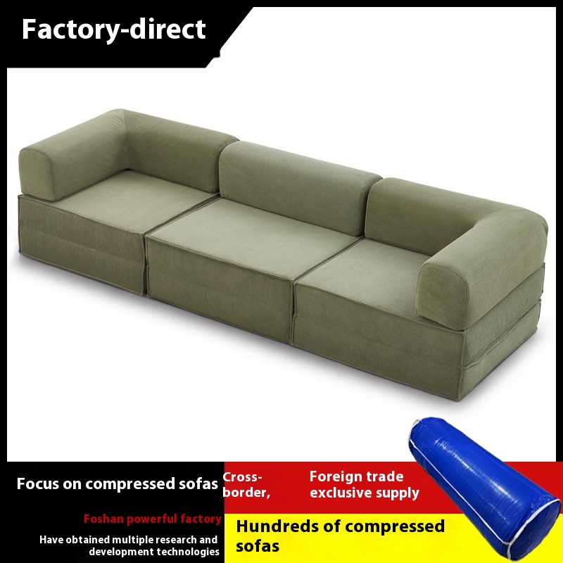 Vacuum Compression Retro Straight Dual-purpose Sofa Bed Medieval Style Living Room Simple Module Fabric Sofa Small Apartment