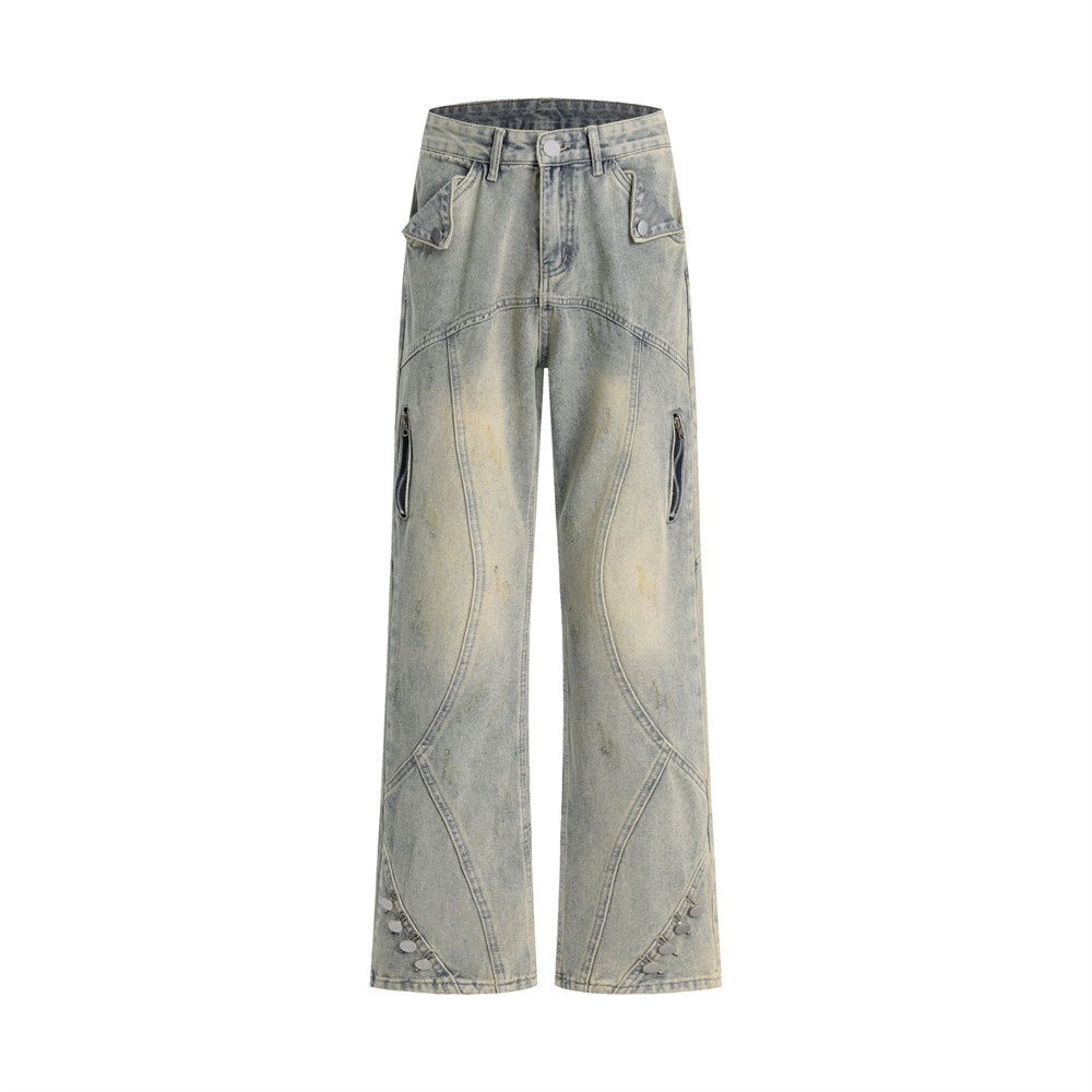 Wasteland Style Old Washed Hole Jeans Men's Vibey Brand Punk Niche Design Split Stitching Trousers