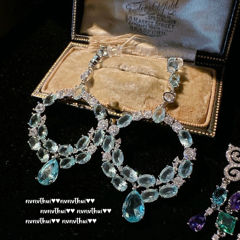 Regamec Haze Sapphire Garland Earrings Antique Plated 18K Gold Mist Blue Zircon Ring Earrings