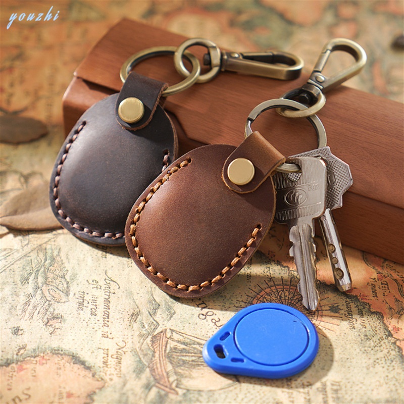 Airtag Locator Leather Case PULeather Pet Anti-lost Locator Access Control Ic Card Keychain Protective Cover