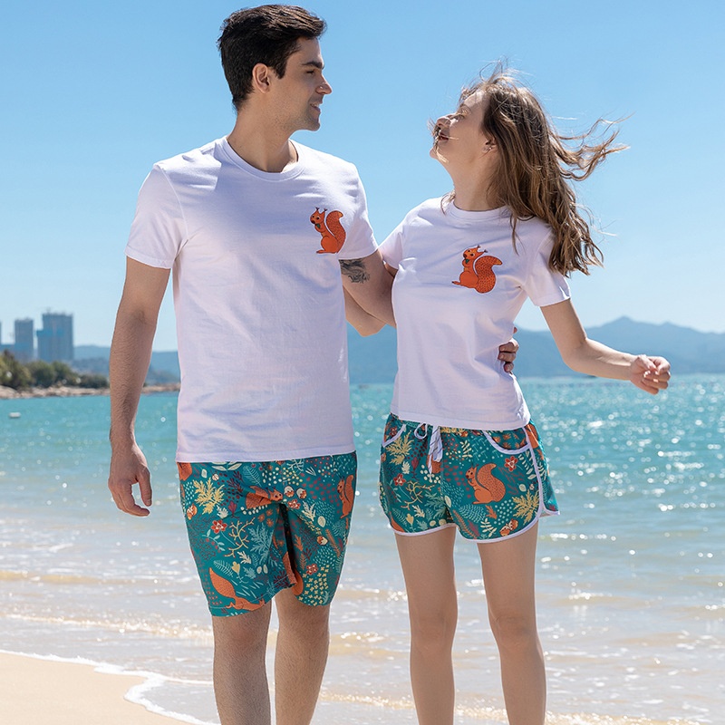 Couple Beach Pants Seaside Vacation Quick-drying Five-point Printed Men's Shorts Loose Large Size Beach Swimming Pants Hot Spring Pants