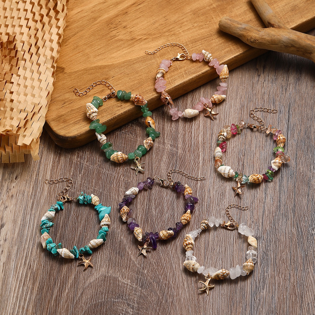Foreign Trade Fashion Jewelry Conch Rice Beads Turquoise Bracelet Beach Starfish Pendant Shell Crystal Beads Bracelet