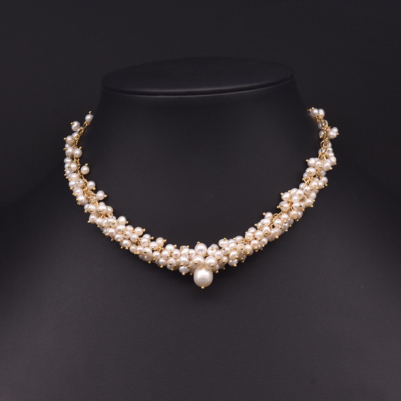 Baroque Natural Pearl Necklace Design Sense Jewelry Handmade Winding Retro Vintage Clavicle Chain Style Cross Border
