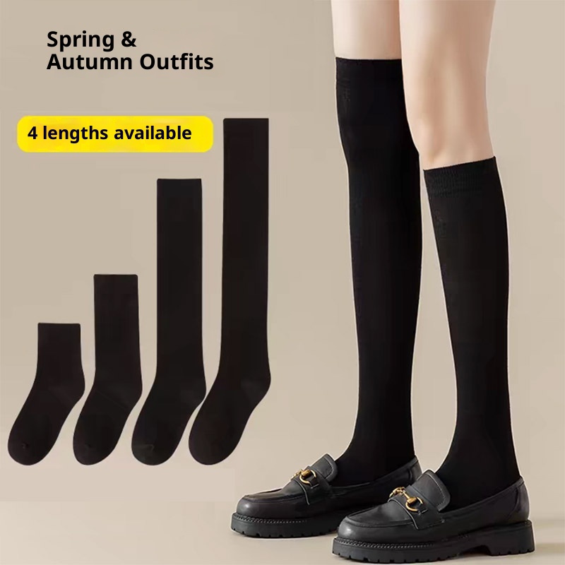 Small Leg Socks Women's High Tube Cotton Jk Socks Middle Tube Half Leg Socks Black Pressure Long Tube Knee Half Stocking Zhuji
