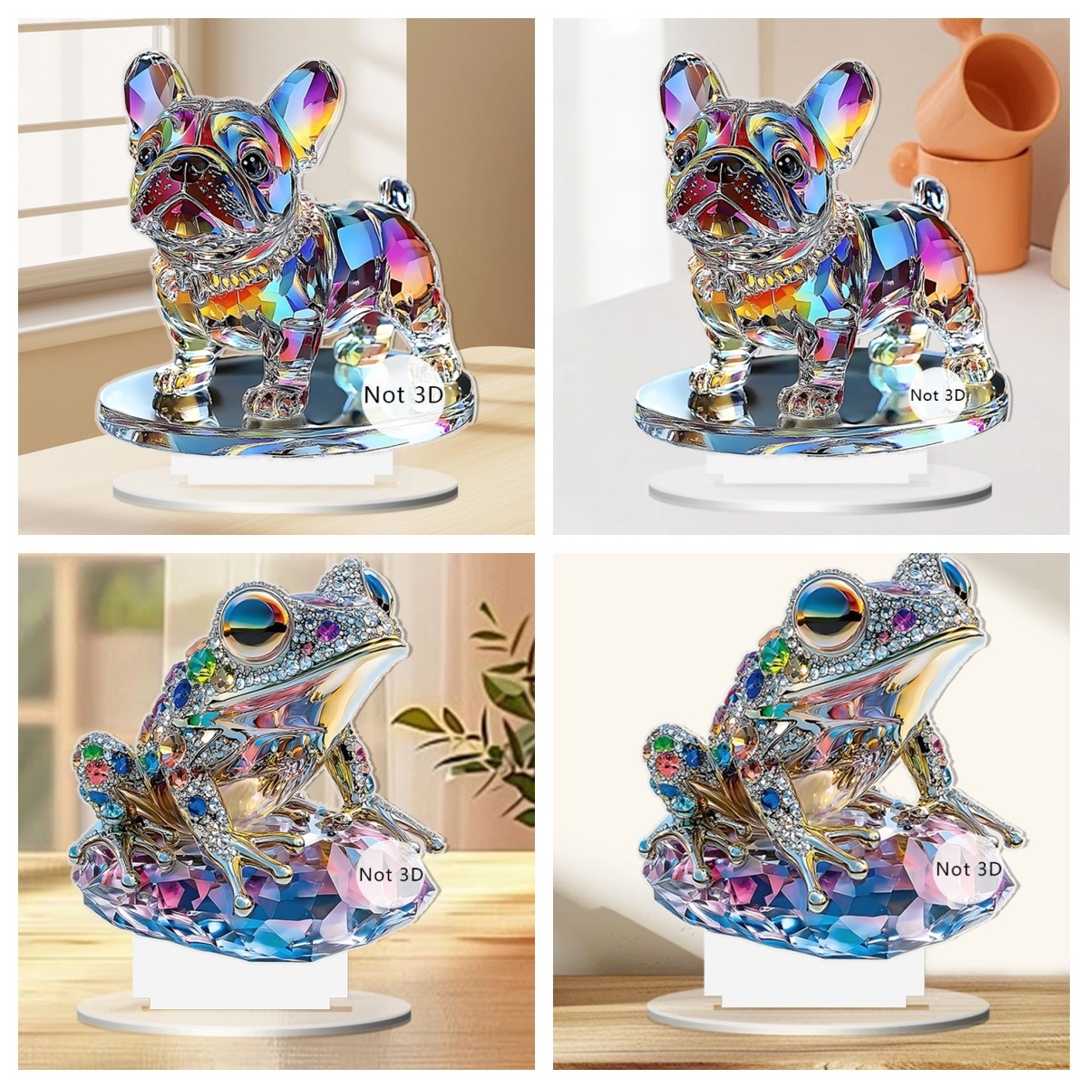 Silver Colorful Puppy Frog Animal2 DFlat Acrylic Living Room Desktop Home Porch Decoration Ornaments
