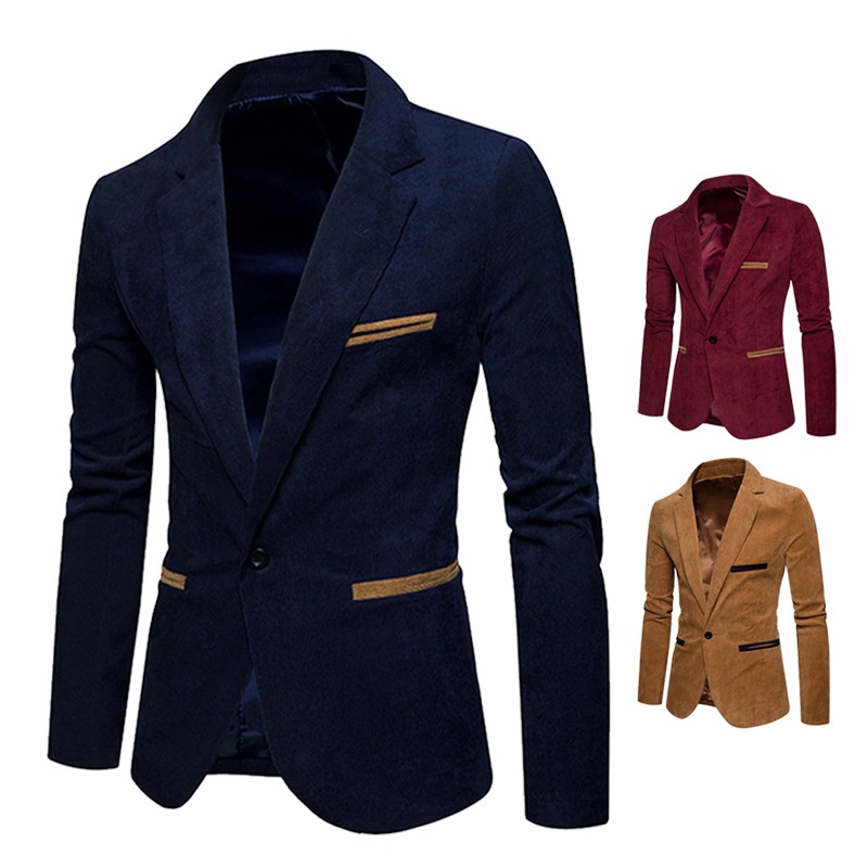 20 Foreign Trade20 Spring And Autumn Men's Single-piece Jacket Corduroy Slim Pocket Decoration Casual Suit