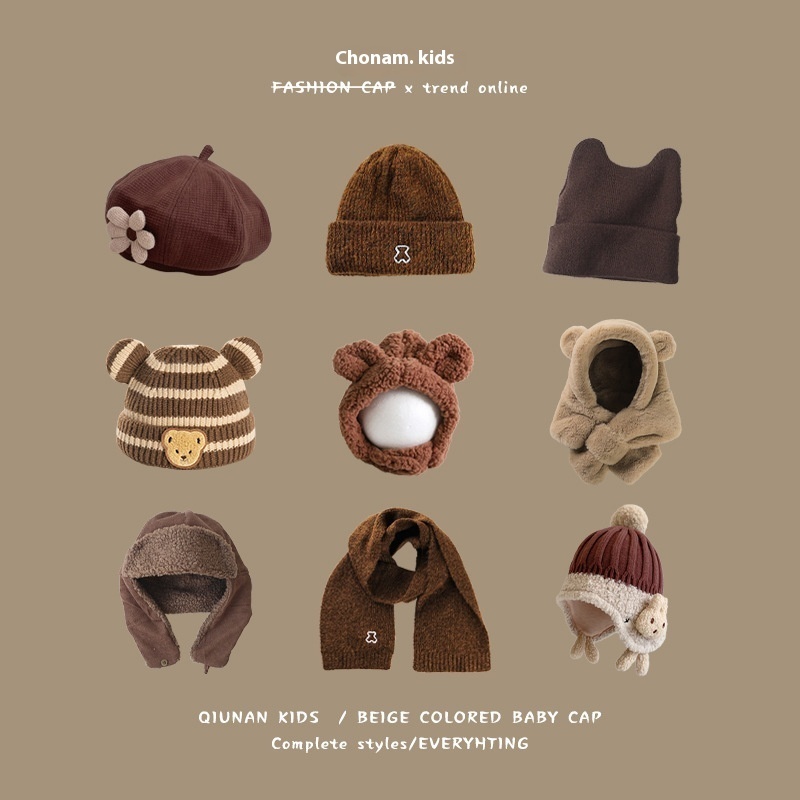 Qiunan Children's Hat Winter Thickened Cold-proof Hat Boys And Girls Beret Baby Lei Feng Hat