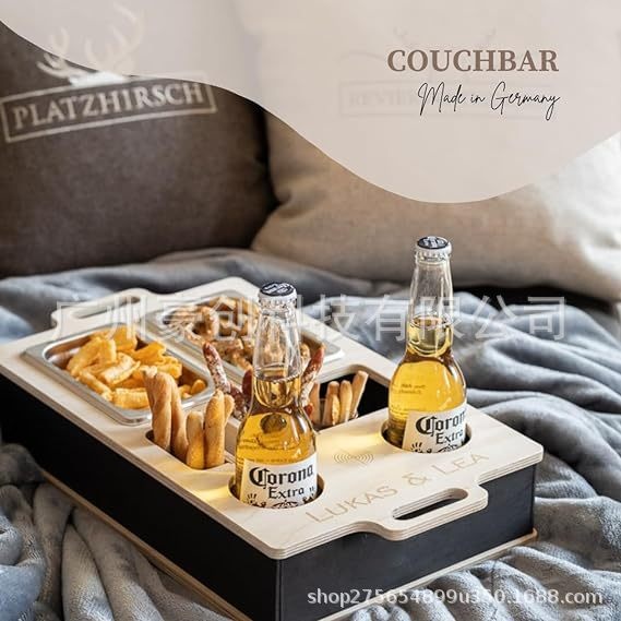 Product Beer Snack Storage Rack Natural Sofa Housekeeper Snack Beverage Placement Wooden Box