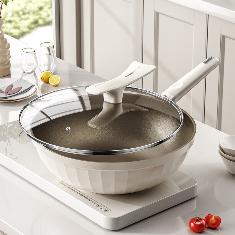 Titanium-coated Thickened Non-stick Frying Pan,Household Flat-bottom Frying Pan,Ceramic Frying Pan,Suitable For Gas Stoves And Induction Cookers