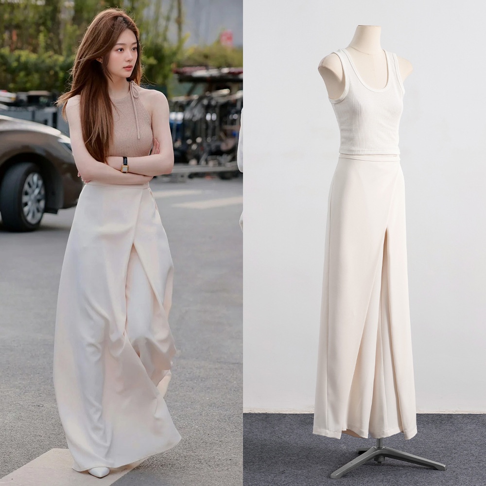 [in Stock] Ruth Style Drapey Suit Wide-Leg Pants With A Unique Design, Versatile, Casual, Age-Reducing, Two-Piece Look Long Pants For Women