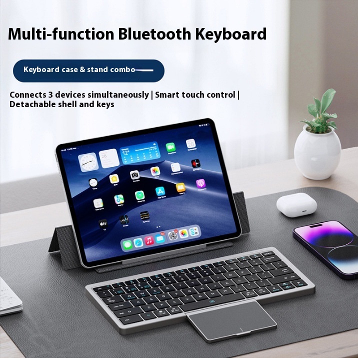 Touch Wireless Bluetooth Keyboard Leather Case Smart Magnetic Separate Keyboard Stand Tablet Universal Keyboard