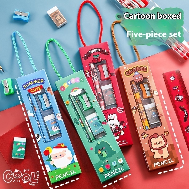 Cartoon Box Set Of Five Sets Of Student Gifts And Prizes Graduation Season Gifts Cute Pencils Five-in-one Stationery