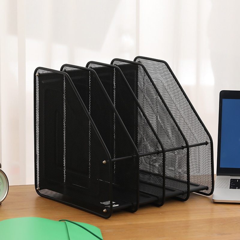Metal Iron Mesh Desk Storage File Rack Simple Black Desk File Frame Four File Organizing Rack