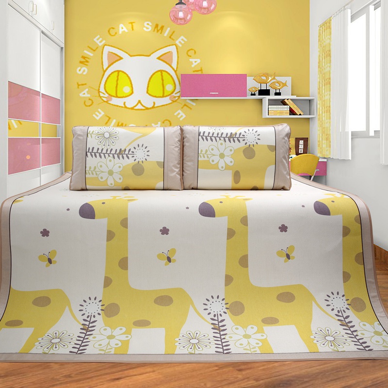 Three-piece Set Of Rattan Mats Foldable Double-sided Thickened Cartoon Printed Ice Silk Mats