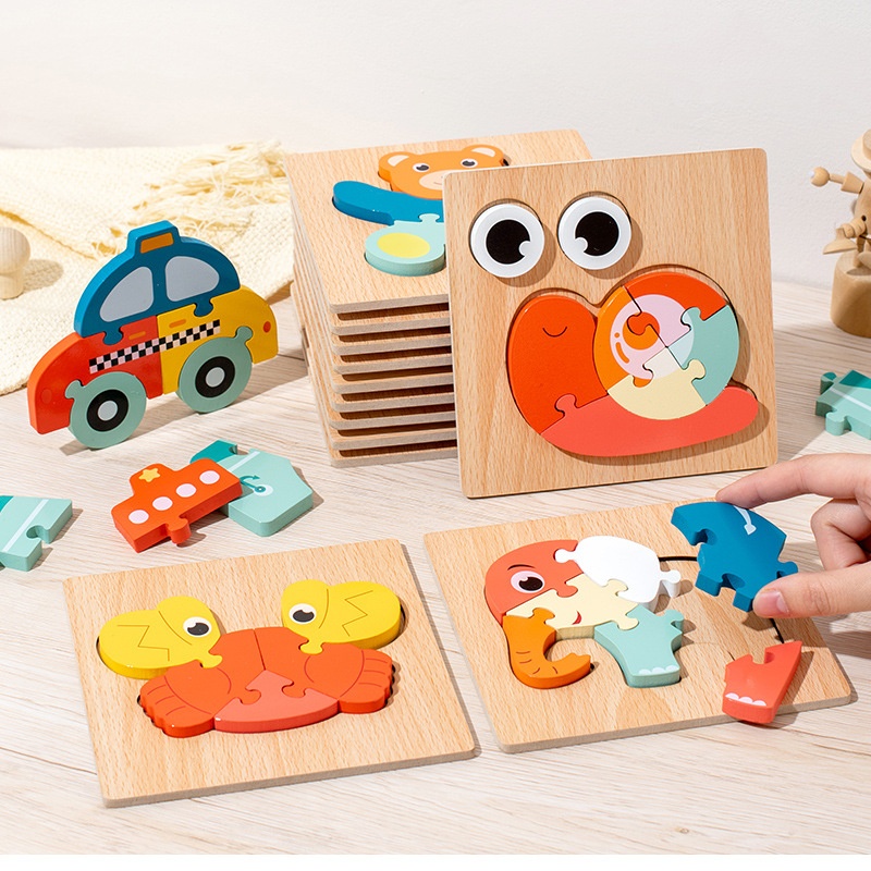 3 DJigsaw Puzzle Building Blocks Children's Early Education Animal Transportation Ocean Cognitive Jigsaw Puzzle Boys Girls Educational Wooden Toys